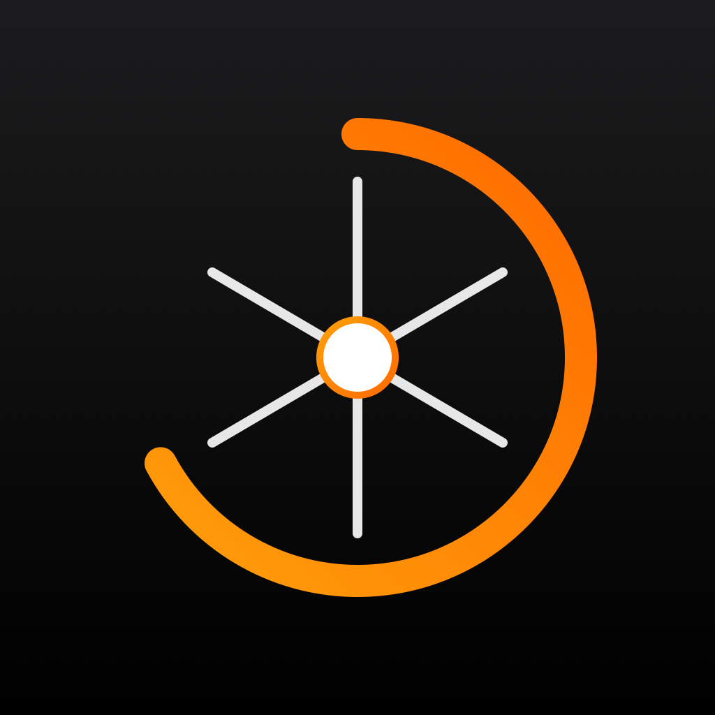 Peerless app icon — an orange and white spoked wheel on black